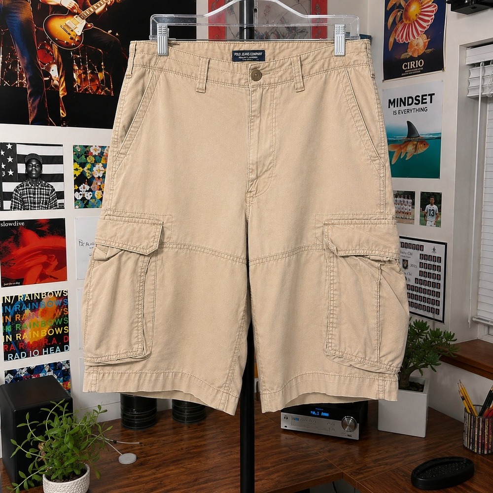 Polo Jeans Co Ralph Lauren Cargo Shorts 34 Tan Beige Vintage Y2K Skater Workwear